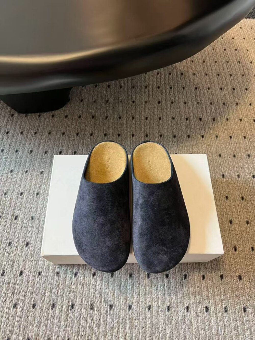 The Row Women’s Dark Gray Suede Mule Clog Slip On Luxury Casual Flats